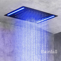 Pommeau de douche LED encastré haute pression, économie d'eau, effet pluie et cascade, télécommande, en laiton, pour salle de bain, ensemble de douche de plafond