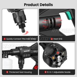 เครื่องฉีดน้ำแรงดันสูงแบบพกพาไร้สาย 500W 100 บาร์ สำหรับล้างรถยนต์ 6 in 1 - Product Image 5