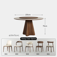 Table à manger moderne ronde en pierre frittée avec base en placage de frêne, ensemble de table à dîner en bois pour cuisine et salle à manger