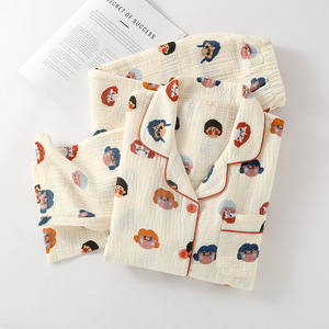 Nuovo Set di Camicie da Notte per <span class=keywords><strong>Donna</strong></span> in <span class=keywords><strong>Cotone</strong></span> a Doppio Strato con Motivi Cartoon, Primavera Autunno Estate, Sottile a Maniche Lunghe per Casa - Product Image 1