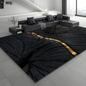 Tapis rectangulaire en velours cristal abstrait, moderne, résistant aux taches, pour salon et chambre, motif géométrique de couleur foncée - Product Image 5