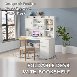 Bàn máy tính có thể gập lại đơn giản với giá sách cho sinh viên hoặc không gian nhỏ để sử dụng tại nhà hoặc cho thuê - Product Image 2