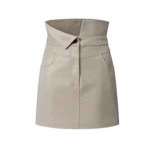 Falda Corta de Piel de Oveja Auténtica con Diseño de Cintura Alta Personalizada 2316, <span class=keywords><strong>Minifalda</strong></span> de <span class=keywords><strong>Cuero</strong></span> Genuino - Product Image 1