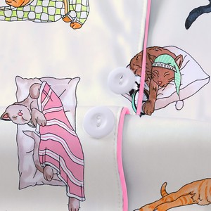 Ensemble pyjama deux pièces pour femme, imprimé chat de dessin animé mignon, col à revers, manches courtes boutonnées, short, vêtements de détente doux, taille personnalisée, grandes tailles - Product Image 4