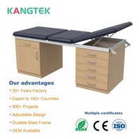 Table d'examen médical réglable avec armoire et tiroirs en bois, lit d'examen pour patients en clinique et hôpital avec porte-rouleau de papier