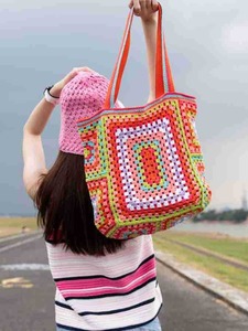 Borsa fatta a mano all'uncinetto con Design monospalla alla moda Casual con chiusura aperta nuova <span class=keywords><strong>nonna</strong></span> intrecciata geometrica - Product Image 4