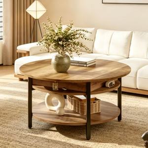 <span class=keywords><strong>Mesa</strong></span> de centro redonda elevable de madera, éxito de ventas, equipada con estantes - Product Image 1