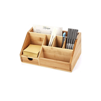 Boîte de rangement de bureau en bambou, organiseur de papeterie, porte-lettres, porte-notes, porte-stylos, porte-crayons cosmétiques, rangement de bureau