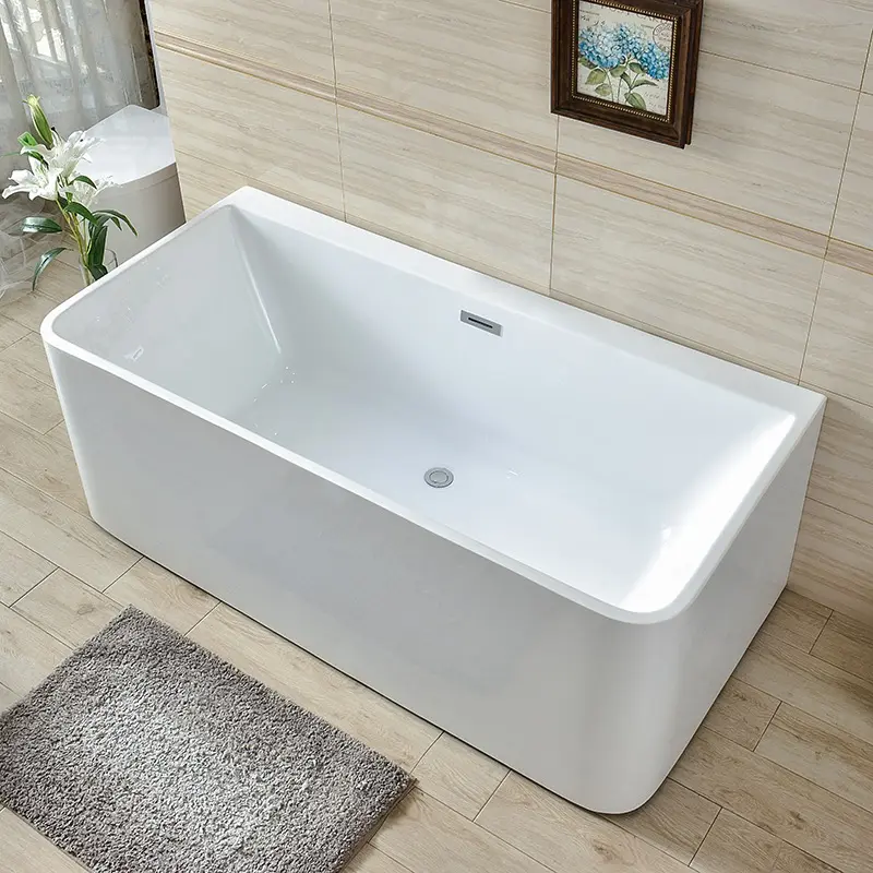 Kinglauren Back To Wall Free Standing Bath Tubs White Gloss Acrylic Freestanding Bathtub