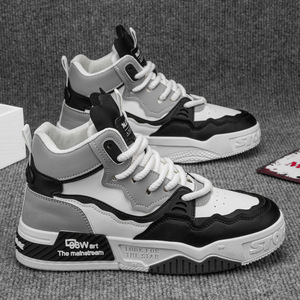 MAKU Fashion All Seasons Men's High-top Lace-up Casual <b>Sneakers</b> Breathable Durable Pu <b>Leather</b> Heightening - Product Image 2