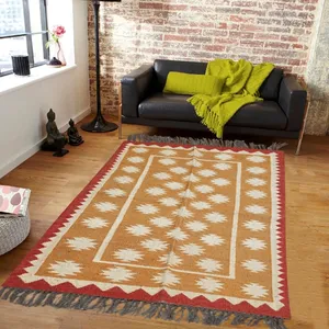 Penjualan terlaris 2024 wol Jute Kilim karpet bordir geometris desain bunga karpet untuk rumah Hotel ruang tamu rumah sakit taman