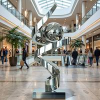 Statue en métal torsadée moderne avec ornement globe pour aménagement paysager de place urbaine, sculptures extérieures en acier inoxydable