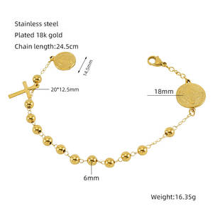Pulsera y Brazalete de Moda para Mujer, Personalizado, de Lujo, en Acero Inoxidable 316L, Chapado en Oro de 14k y 18k, Brazalete de Rosario para Mujer - Product Image 6