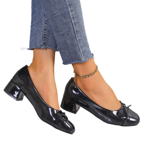 Chaussures en cuir pour femmes à talon moyen et épais, avec nœud, semelle souple, grandes tailles 35-42, vente en gros directe usine - Product Image 5