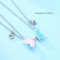 2 pcs/set Couple Popular Butterfly Matching Pendant Necklace BFF Magnetic Best Friend Necklaces