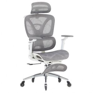 Chaise de bureau grise haut de gamme avec appui-tête et dossier réglables, design moderne, chaise en maille avec base en métal, vente en gros - Product Image 1