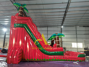 Toboggan d'été gonflable à double voie avec <span class=keywords><strong>piscine</strong></span> City Bounce House Red Palm Trees Toboggan aquatique à double voie - Product Image 4