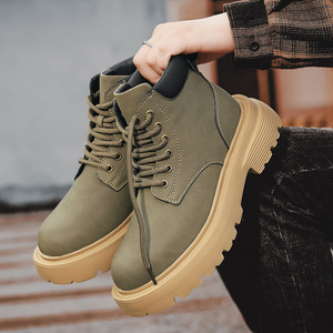 Botas de Piel Impermeables Antideslizantes con Suela Gruesa y Diseño para Aumentar la Altura, con Cordones, para Hombre, Otoño/Invierno, Uso Casual - Product Image 4