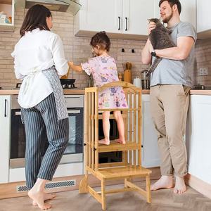 Children's Solid Wood <b>Adjustable</b> <b>Height</b> Study <b>Stool</b> With Handrails Safety Feature For Toddler Montessori Teaching Aid - Product Image 2