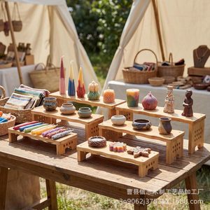 Wooden <b>Display</b> <b>Rack</b> 3 Tier Natural Wood Color Multipurpose Storage For Cake Pastry Figurine Cosmetics Desktop Organization - Product Image 4