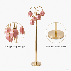 Lámpara de Pie Romántica Francesa con Pétalos de Tulipán de Cristal, Herrajes Metálicos Dorados, Portalámparas E26, Decoración para el Hogar - Product Image 2