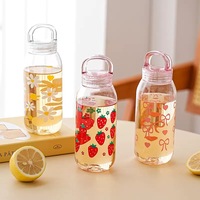 Botol Minum Jus Transparan Portabel 500ml Baru, Bebas BPA, Dapat Digunakan Kembali, Botol Olahraga Plastik dengan Pegangan, Anti Bocor