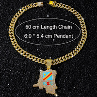 Collier pendentif carte du Congo en alliage de zinc plaqué or 14K, émail coloré, CZ, design culturel africain Hip Hop, décontracté/sportif