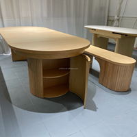 Table à manger extensible en bois massif de frêne, design européen style ferme, 115 cm de diamètre, moderne pour petit appartement, avec banc rectangulaire