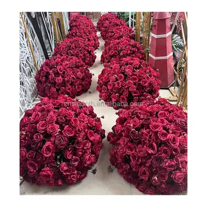 Décoration d'événement 80cm grande boule de fleurs rouges artificielle florale Rose grande boule de fleurs de mariage centres de table à vendre - Product Image 1