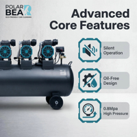 Compresor de Aire Silencioso Sin Aceite POLAR BEAR 50L/120L/160L Doble/Cuatro Cilindros 3000W-6000W 220-240V 2800rpm 8Bar Industrial