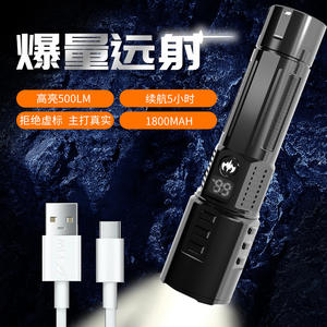 Lampe torche LED rechargeable Ningbo 1800mAh noire avec zoom télescopique et affichage de la puissance, lumière d'urgence portable - Product Image 5