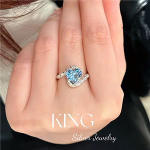 Anillo de Plata de Ley S925 con Corazón de Océano Azul y Piedra Azul para Mujer, Joyería de Regalo - Product Image 3
