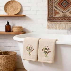 Toallas de Mano Rectangulares Bordadas 100% Algodón, 14x28 Pulgadas, Suaves, Absorbentes, Decorativas para Baño y Cocina (Beige Floral) - Product Image 3