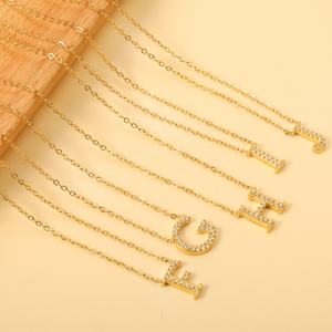 Collar con Letra Inicial de Moda para Mujer, Chapado en Oro de 18K, Colgante de Zirconia, Collar con Letra del Alfabeto de Acero Inoxidable para Hombre y Mujer - Product Image 4