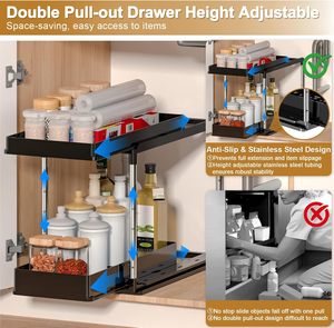 Organisateur extensible <span class=keywords><strong>sous</strong></span> l'<span class=keywords><strong>évier</strong></span> : Organisateur <span class=keywords><strong>sous</strong></span> armoire à 2 niveaux réglable en hauteur - Étagère double coulissante <span class=keywords><strong>sous</strong></span> l'<span class=keywords><strong>évier</strong></span> - Product Image 5
