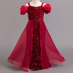 Elegante abito da principessa con scollo a o per ragazze con lustrini formale abito da sposa da ballo grazioso vestito di compleanno per bambini - Product Image 4