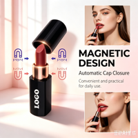 Rouge à lèvres magnétique personnalisé avec logo, fini velours mat, enrichi en vitamine E, waterproof, longue tenue, haute pigmentation, marque privée, cosmétique pour les lèvres.