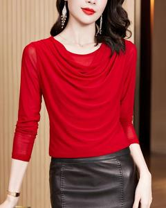 Nova cor sólida moda All-Match <span class=keywords><strong>Plus</strong></span> <span class=keywords><strong>Size</strong></span> Swing Collar manga comprida malha assentamento camisa para as Mulheres - Product Image 2