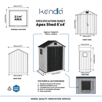 Caseta Resistente Kenda Apex de 6x4 pies, PP de Doble Pared de 15 mm, Resistente a Tifones, Almacenamiento de 2,590L+, Embalaje de Alta Densidad de 1 Caja, 150+