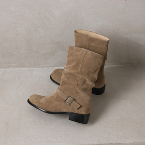 Usine en gros Vintage vache <span class=keywords><strong>daim</strong></span> femmes <span class=keywords><strong>bottes</strong></span> 2025 automne bout rond mode boucle de ceinture <span class=keywords><strong>mi</strong></span> talons <span class=keywords><strong>mi</strong></span>-<span class=keywords><strong>mollet</strong></span> <span class=keywords><strong>bottes</strong></span> grandes tailles 48 - Product Image 4