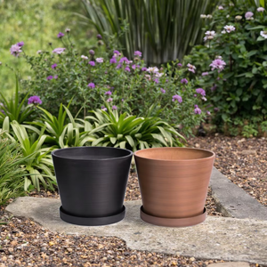 Xinli D25 H20 – <span class=keywords><strong>Grand</strong></span> pot de fleurs décoratif auto-arrosant écologique avec plateau, pour intérieur/extérieur, léger, rond - Product Image 4