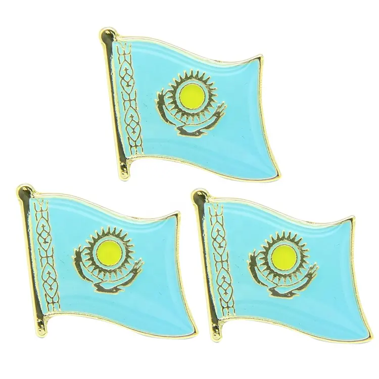 Best Price Decorative Iron Baking Paint and Resin 19*16mm Kazakhstan Country Flag Lapel Pins Badges