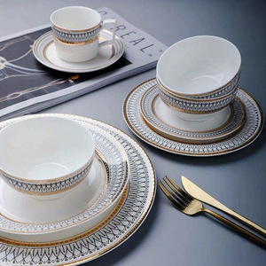 Nordic Gold-Embossed <b>Ceramic</b> Dinnerware Set Disposable Household Flat Plate Soup Steak Dessert Plate Fruit Western Style - Product Image 3