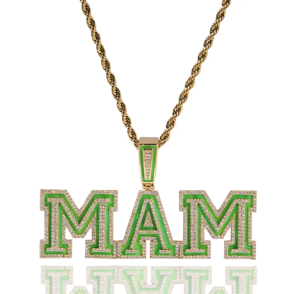 Baru Iced Out Alphabet Hip Hop Perhiasan Pria Wanita Bercahaya Warna-warni Enamel Multiwarna Bling Bercahaya Nama Liontin Huruf Kalung