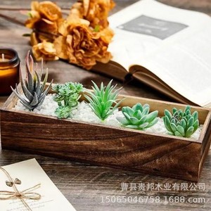 Vintage Rectangular Wooden Flower <b>Pot</b> Solid Wood Desktop <b>Succulent</b> Planter Storage Box For Home Office Decoration - Product Image 1