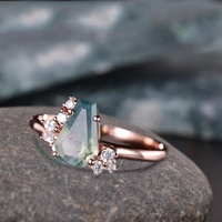 Anillo de compromiso de ágata de musgo verde de ataúd vintage Anillo de boda de ágata de musgo de plata esterlina 925 Anillo de promesa de aniversario
