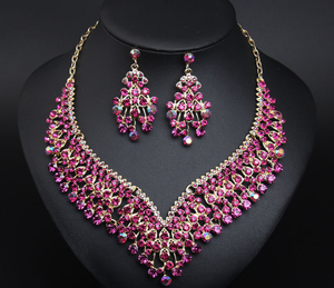 Conjunto de Joyas de Novia con Collar y Aretes de Cristal de Diamante Variado, Conjunto de Joyas de Cristal Multicolor para Mujer, Regalos de Novia - Product Image 6