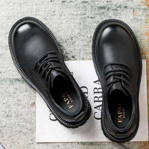 Fapai Men's Casual Leather Shoes Black <b>Round</b> <b>Toe</b> Mid <b>Heel</b> Rubber Outsole Office Dress Shoes Cushioned Comfortable - Product Image 1