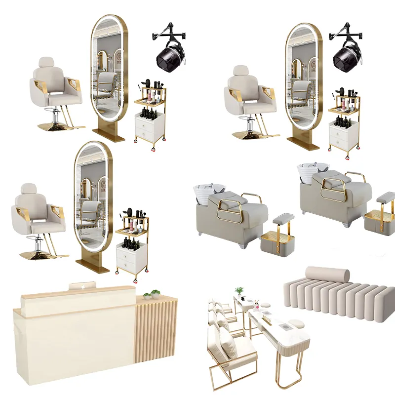Salon Shop Equipment Hair Styling Mirror Station Shampoo Bed Barber Hairdressing Chairs Beauty Salon Furniture Set Bedroom