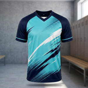 Camiseta de Fútbol Unisex Azul con Cuello en V, Manga Corta, Absorbe la Humedad, 100% Poliéster, Ropa Deportiva, Primavera Verano, Corte Holgado - Product Image 3
